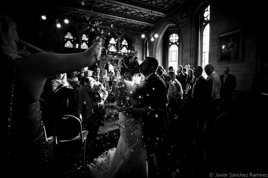 Wedding ceremony at Manchester Town Hall. Confetti time.